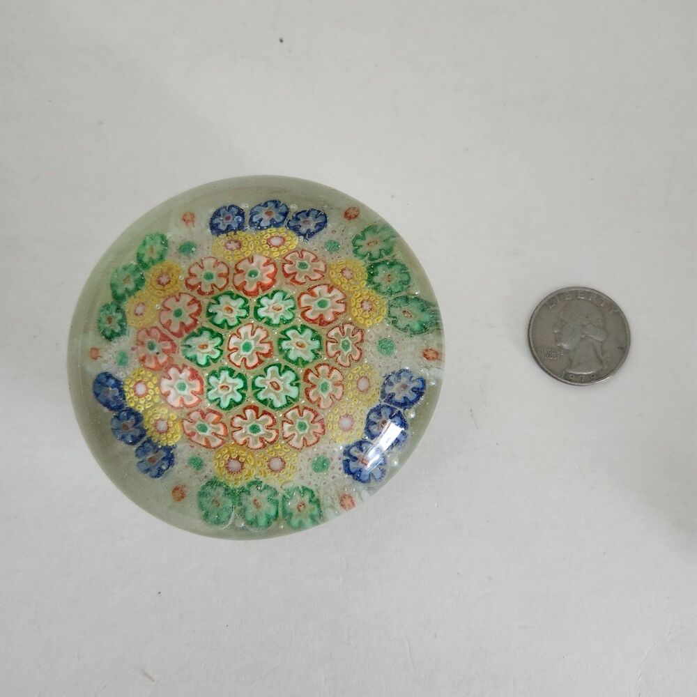 Murano-Style Millefiori Glass Paperweight – Large 3" Dome, Floral Canes